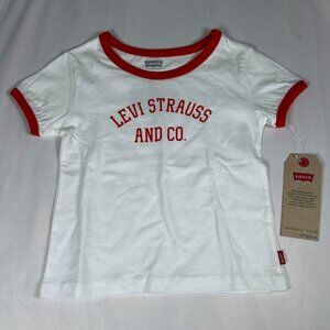 Levi’s Girls 2T Toddler 100% Cotton White Tshirt Levi Strauss Logo Classic NWT